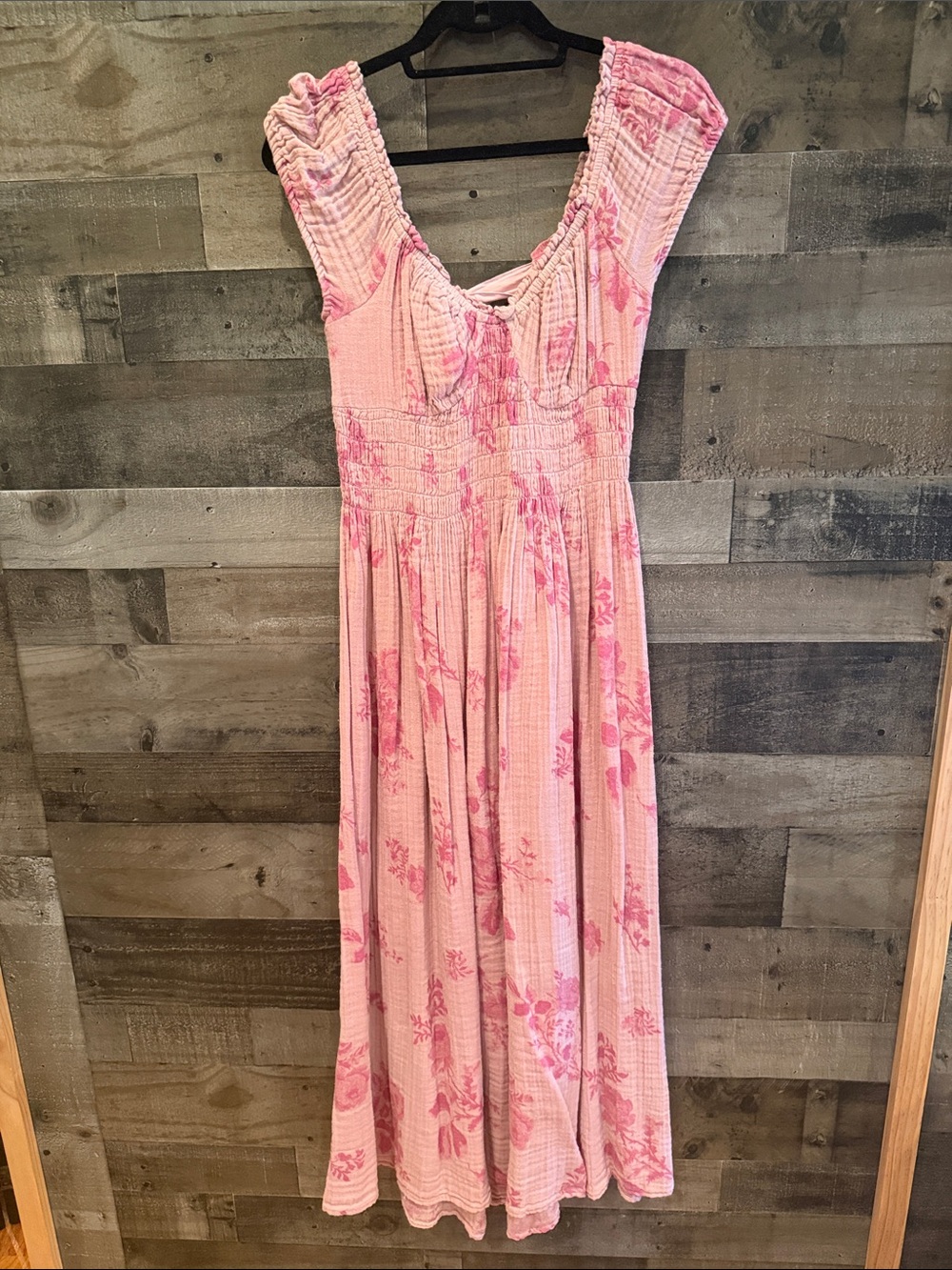 Free People Pink Floral Maxi Dress with Smocked Bodice